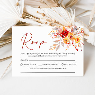Elegant Boho Fall Floral QR Code Mariage Carte RSV