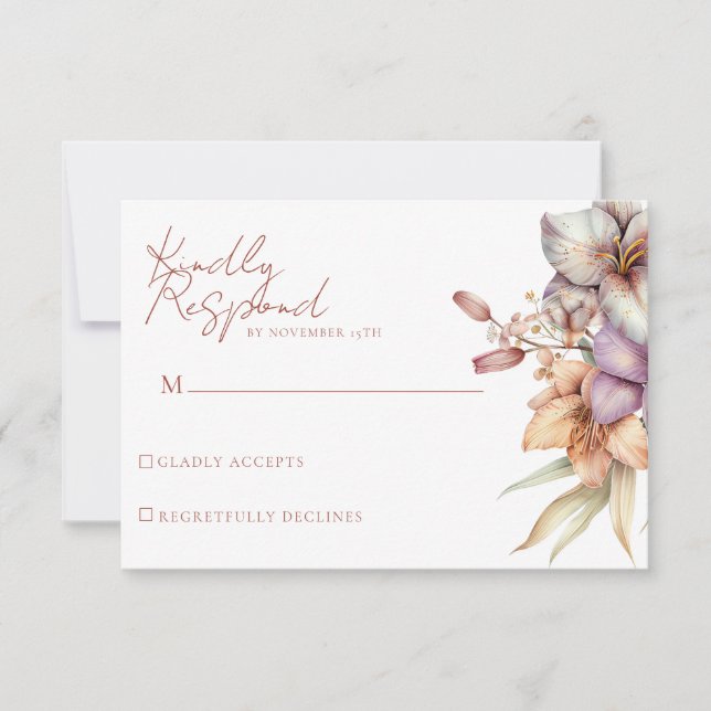 Elégant Boho Fall Floral Wedding Cartes RSVP (Devant)