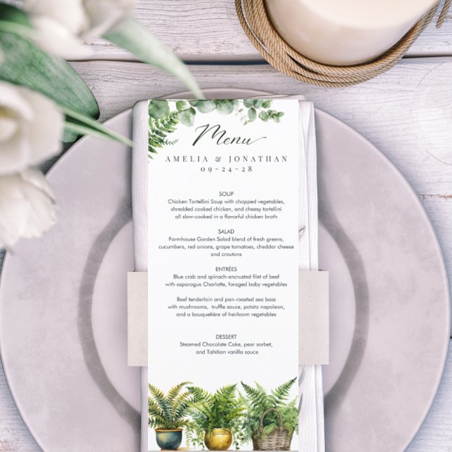 Elégant Boho Fern Eucalyptus Green Menu Mariage (Créateur téléchargé)