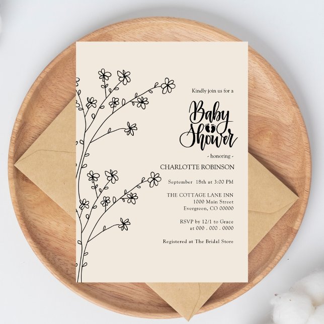 Elegant Boho Fleur sauvage Baby shower Invitation (Créateur téléchargé)