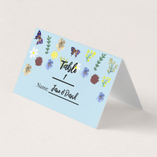 Elégant Boho Fleur sauvage Blue Place Cartes