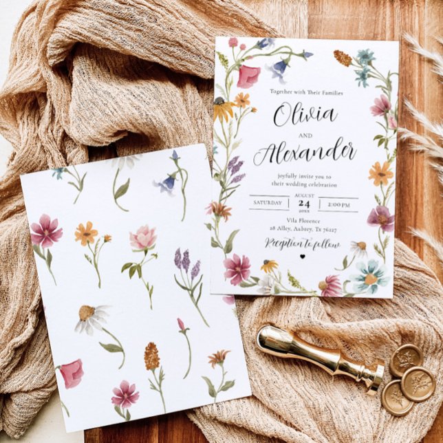 Elégant Boho Fleur sauvage de mariage Invitations (Créateur téléchargé)