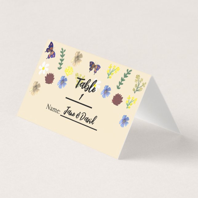 Elégant Boho Fleur sauvage Eggshell Cartes de Plac (Front)