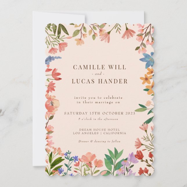 Elegant Boho Fleur sauvage Faire-part de mariage (Devant)