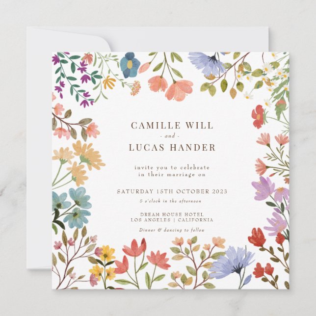 Elegant Boho Fleur sauvage Faire-part de mariage (Devant)
