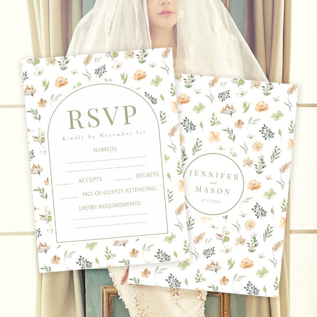 Elégant Boho Fleur sauvage Mariage Cartes RSVP (Créateur téléchargé)
