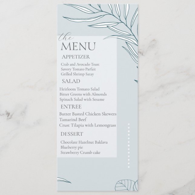 Elegant Boho Fleur sauvage menu mariage (Devant)