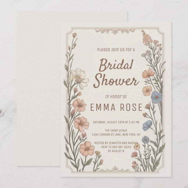 Elegant Boho Floral Bridal Shower Invitation (Devant / Derrière)