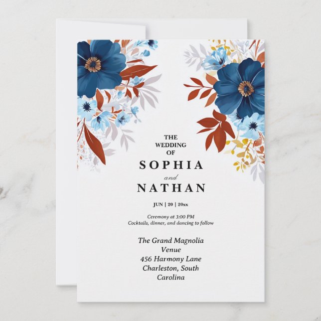 Elégant Boho Floral Faire-part de mariage Custom (Devant)