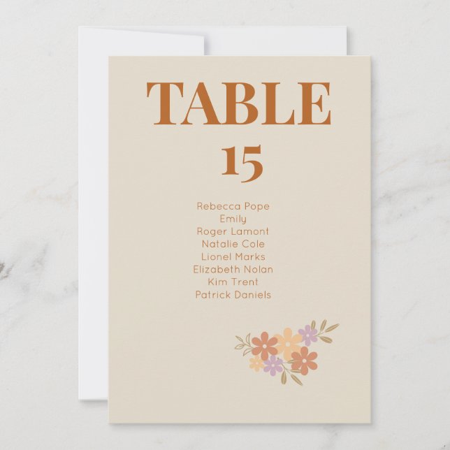 Elégant Boho Floral Mariage CARTE DE TABLE (Devant)