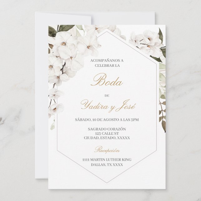 Elégant boho floral mariage espagnol Invitation (Devant)