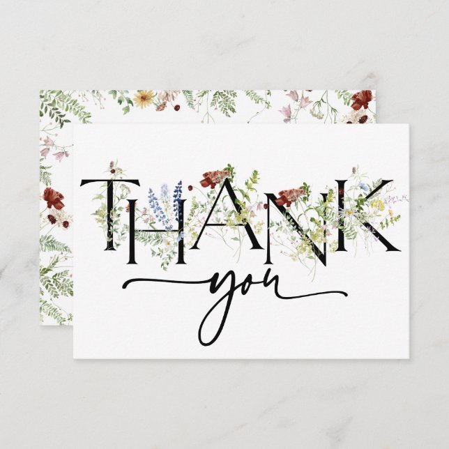 Elegant Boho Floral Merci Cartes (Devant / Derrière)