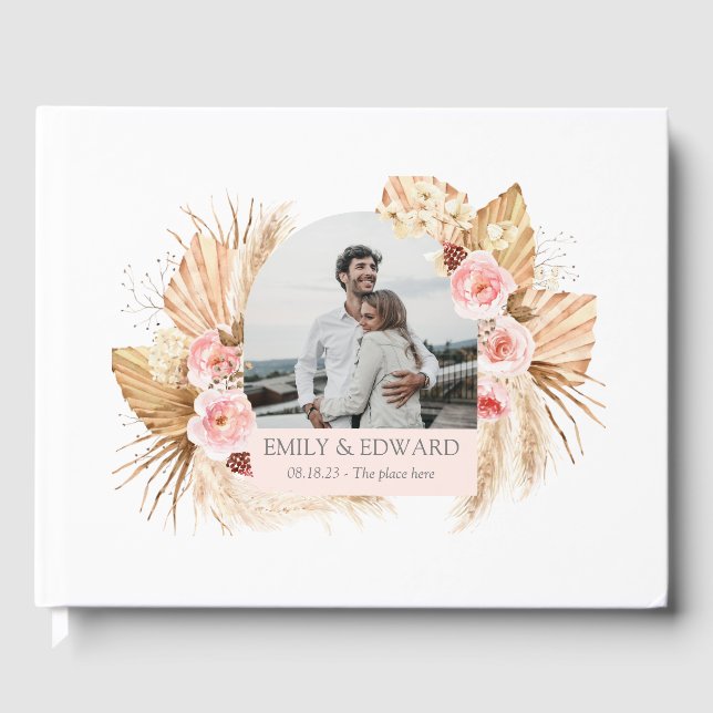 Elégant Boho Floral Pampas Grass photo livre d'or (Recto)