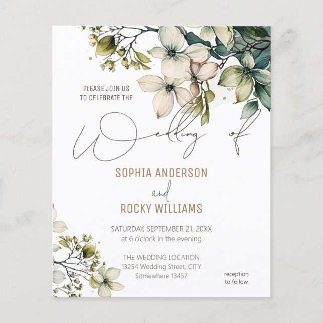 Elegant Boho mignonne Fleur sauvage Floral mariage (Devant)