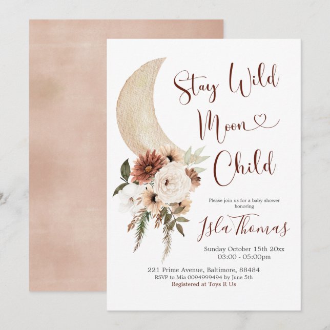 Elégant Boho Moon Baby shower Invitation (Devant / Derrière)