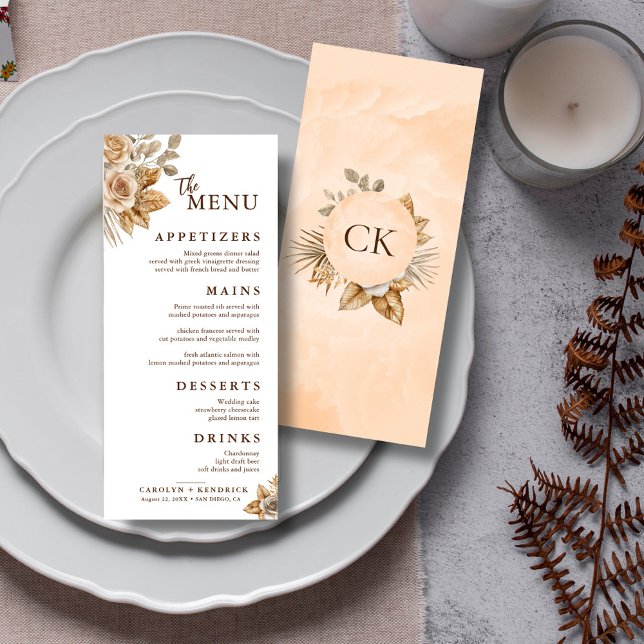 Élégant Boho Neutre Flore Accents Mariages Menus (Créateur téléchargé)
