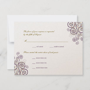 Elégant Boho pourpre spirales mariage RSVP carte