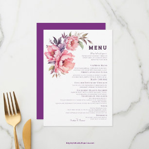 Elegant Boho Purple Peony Menu Mariage