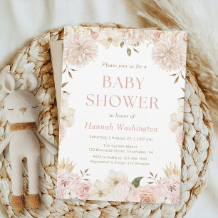 Elégant Boho rose Floral Baby shower Invitation