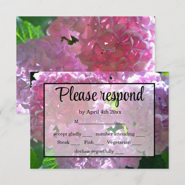 Élégant boho rose florales fleurs hydrangées RSVP (Devant / Derrière)