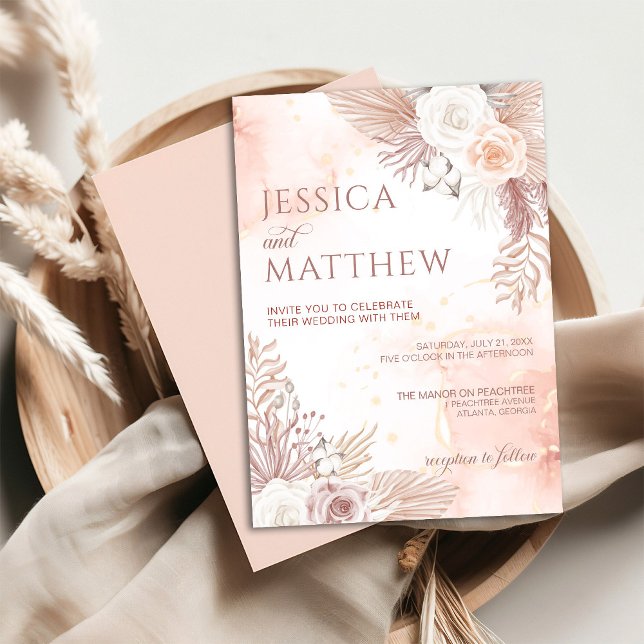 Elégant Boho Style Rose Rose Floral Invitation (Créateur téléchargé)