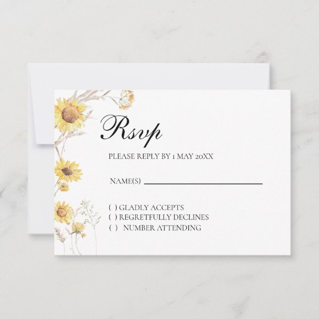 Elegant Boho Sunflower Botanique carte RSVP (Devant)