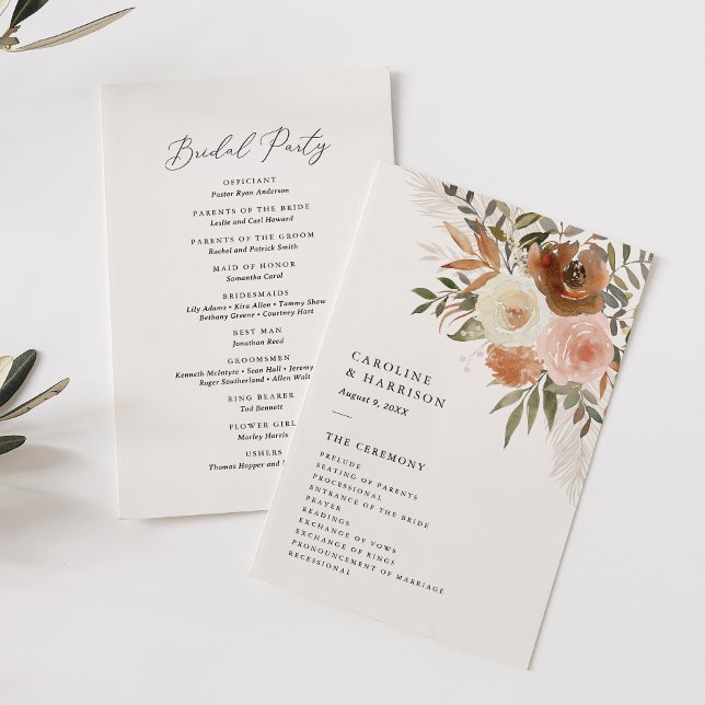 Élégant Boho Terracotta Floral Wedding Programme (Créateur téléchargé)