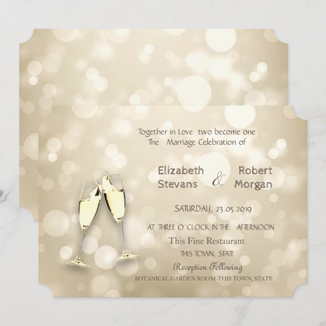 Elégant Bokeh Vins Faire-part de mariage (Devant / Derrière)
