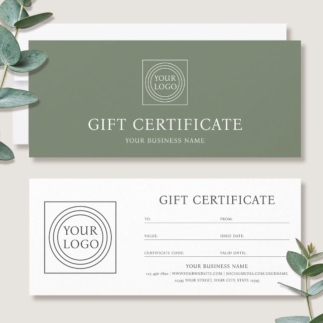 Élégant Bons de Cadeau Logo Vert Personnalisé (Créateur téléchargé)
