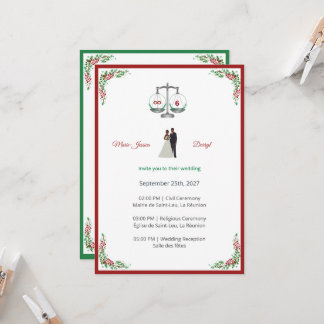 Elegant Bordeaux Emerald Scale Wedding Invitation