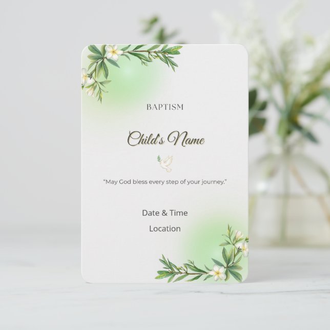 Elegant Botanical Baptism Invitation (Debout devant)