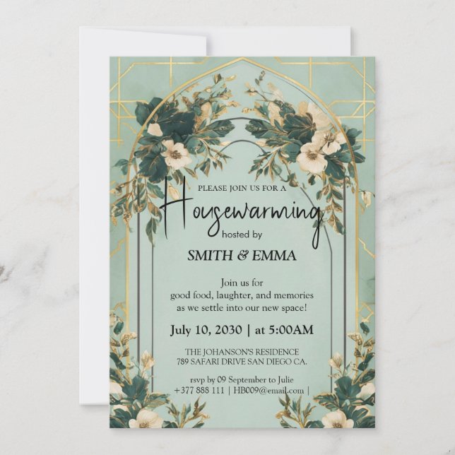 Elegant Botanical Housewarming Invitation Card (Devant)