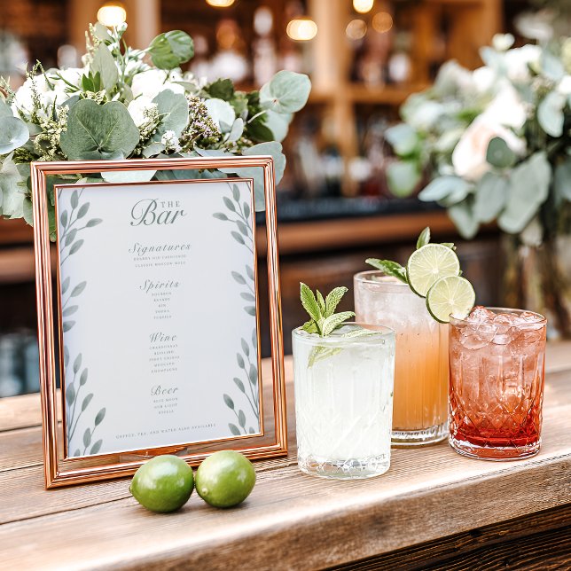Elégant Botanical Ivory & Sage Mariage Bar Menu (Créateur téléchargé)