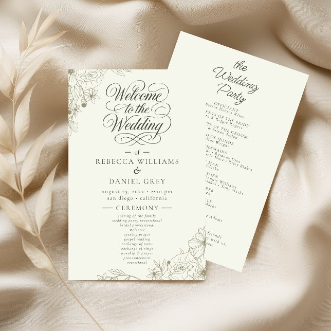Elegant Botanical Wedding Ceremony Program Sign (Créateur téléchargé)