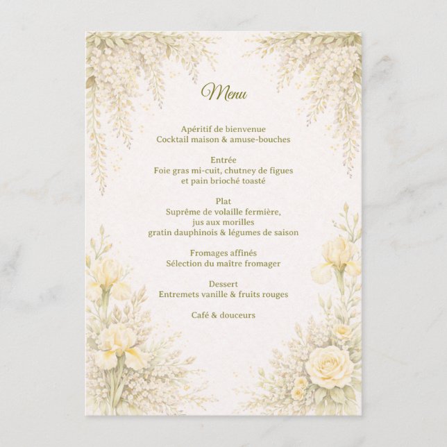 Elegant Botanical Wedding Menu (Devant)