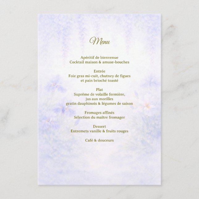 Elegant Botanical Wedding Menu (Devant)
