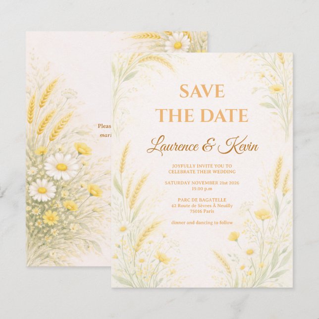 Elegant Botanical Wedding Save the date (Devant / Derrière)
