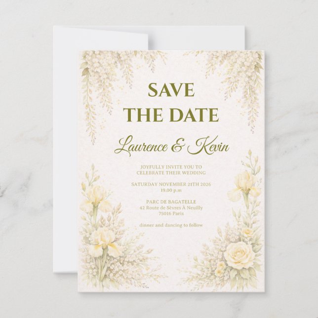 Elegant Botanical Wedding Save the date (Devant)
