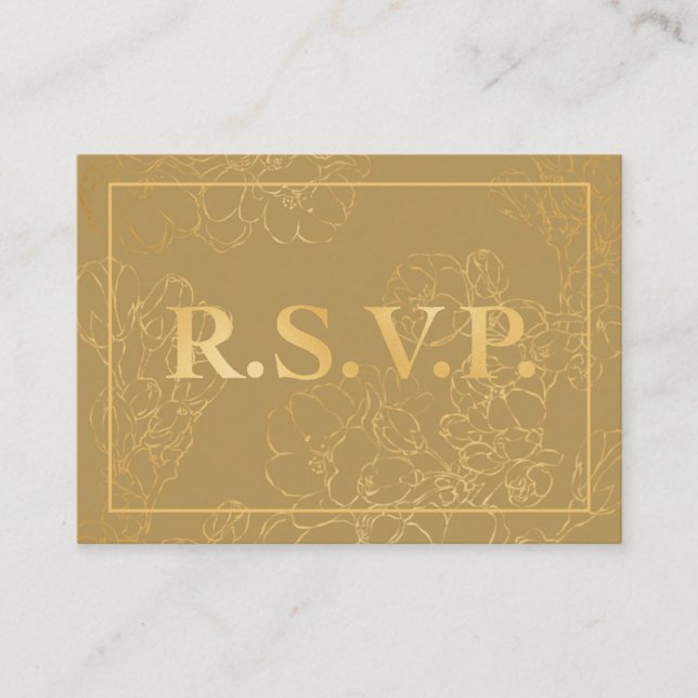 Elegant Botanique Or QR carte boîtier RSVP (Devant)