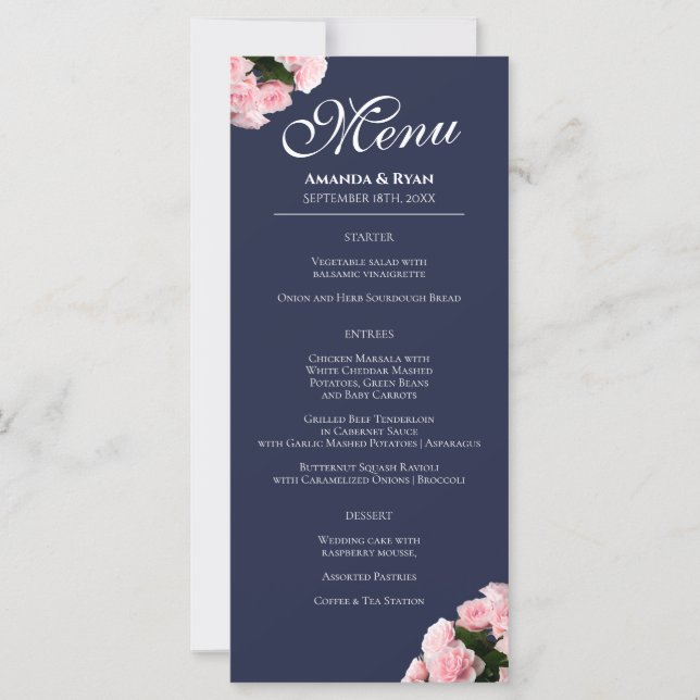 Élégant bouquet de roses roses Menu de mariage flo (Devant)