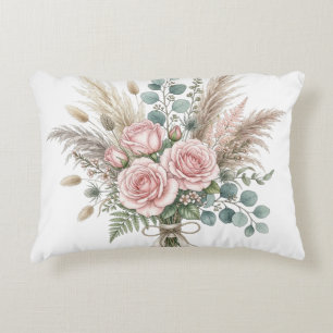 Élégant Bouquet Floral Boho Rose Pâle coussin