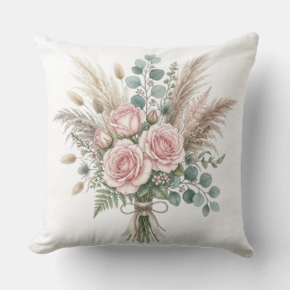 Élégant Bouquet Floral Boho Rose Pâle coussin 