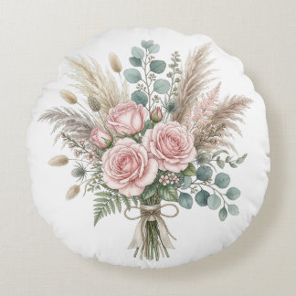 Élégant Bouquet Floral Boho Rose Pâle coussin 