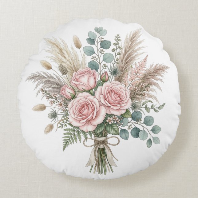 Élégant Bouquet Floral Boho Rose Pâle coussin  (Devant)