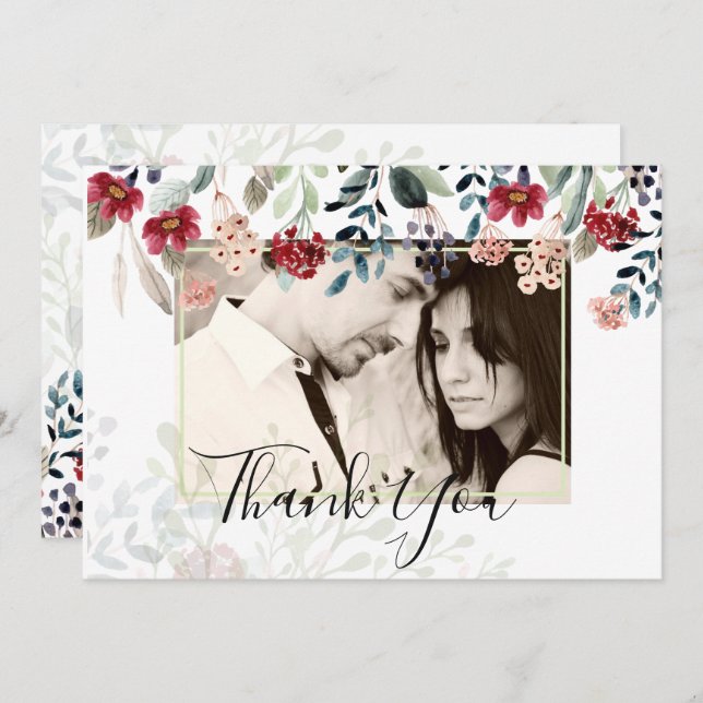 Elégant Bourgogne Floral Photo Collage Merci (Devant / Derrière)