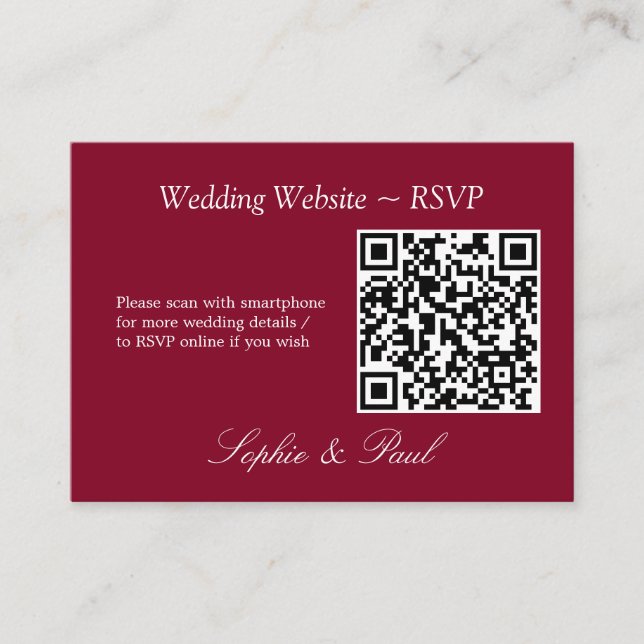 Elegant Bourgogne QR Code Site Web Carte RSVP (Devant)