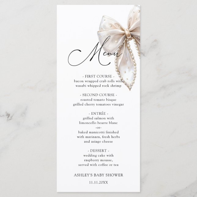 Elegant Bow Baby Shower Menu (Devant)