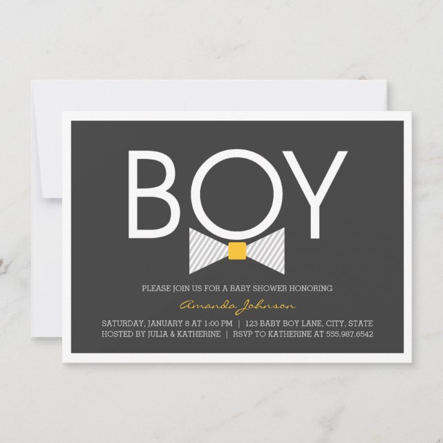 Elegant Bow Cravate garçon bébé douche Invitations (Devant)