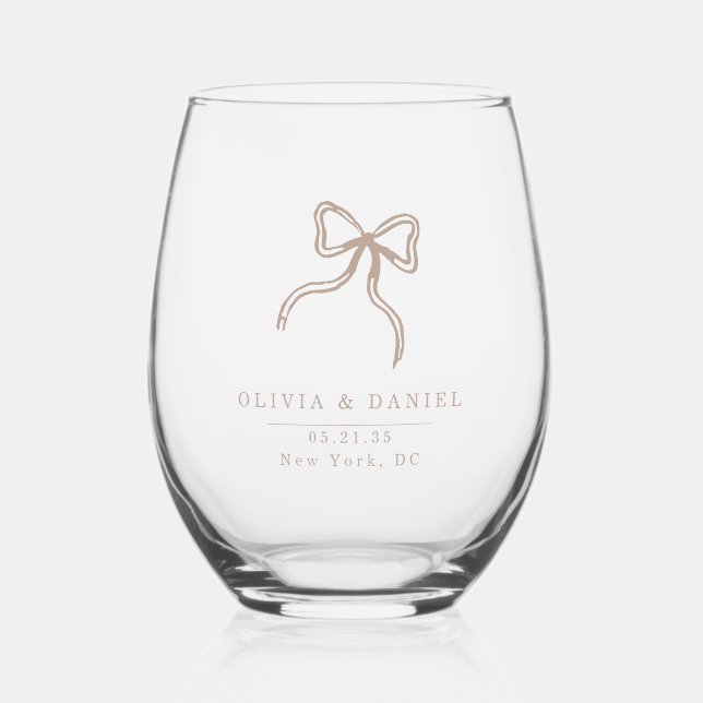 Elégant Bow Mariage beige faveur Verre (Recto)