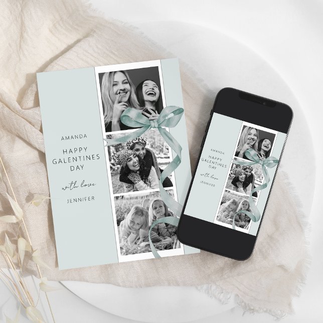 Elégant Bow vert 3 photo Galentines Carte de jour (Créateur téléchargé)